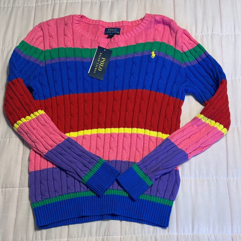 Polo by Ralph Lauren Big Girls Colorful Striped cable knit Sweater